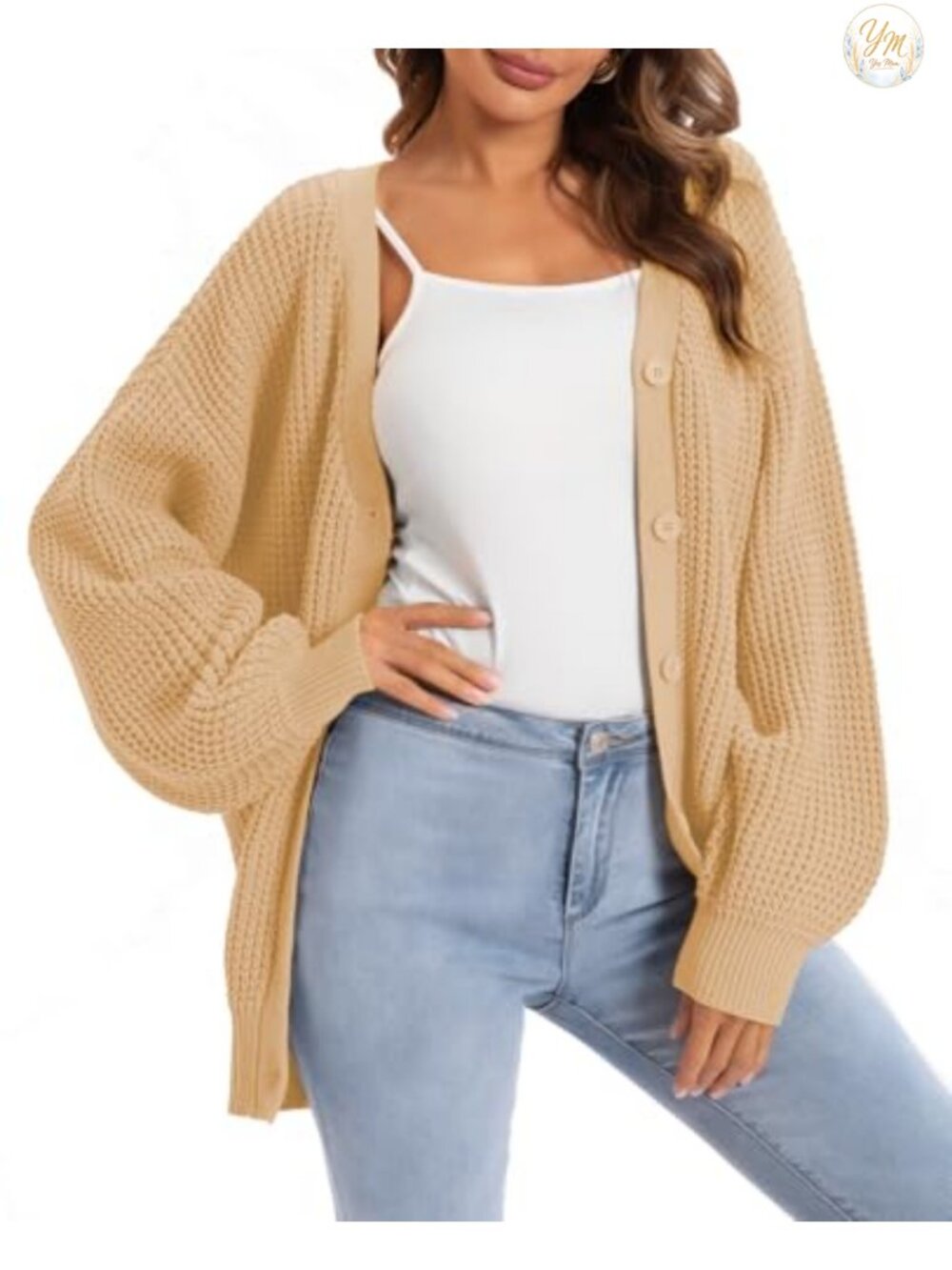 Women's Oversized 100% Cotton Cardigan Sweater Chunky Knit